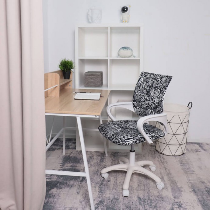 Кресло рабочее поворотное RICCI NEW white черно-белая ткань диор
