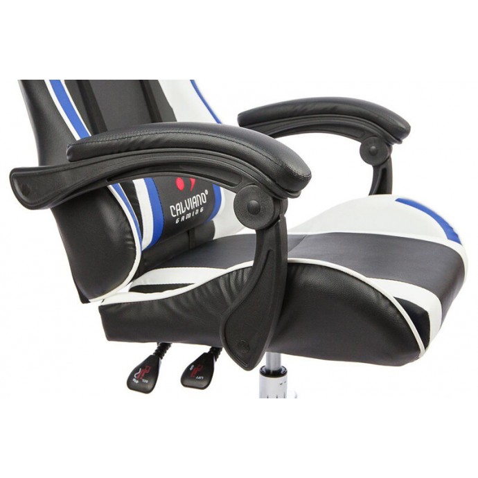 Геймерское массажное кресло Calviano ASTI ULTIMATO black/white/blue