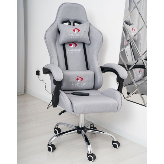 Геймерское массажное кресло Calviano ASTI ULTIMATO grey fabric