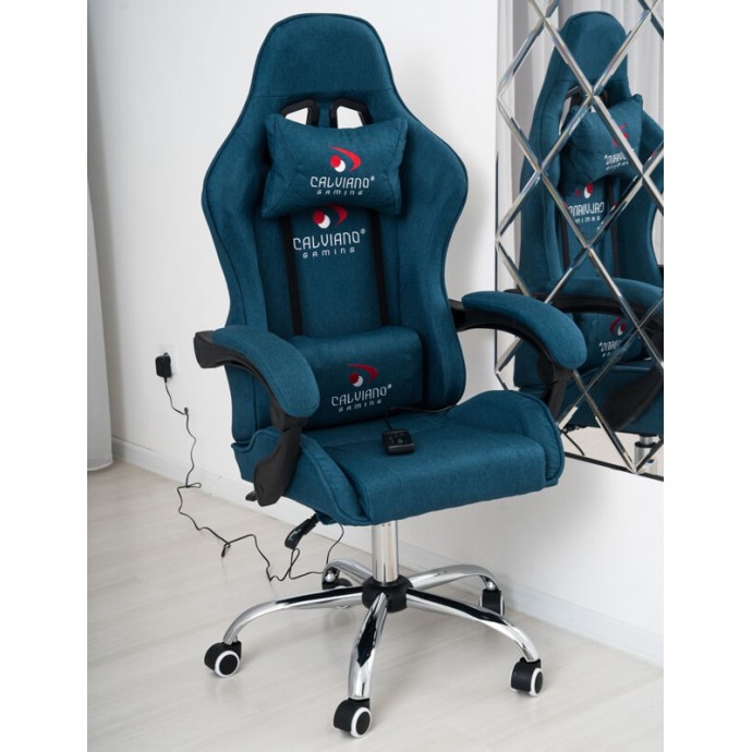 Геймерское массажное кресло Calviano ASTI ULTIMATO light blue fabric